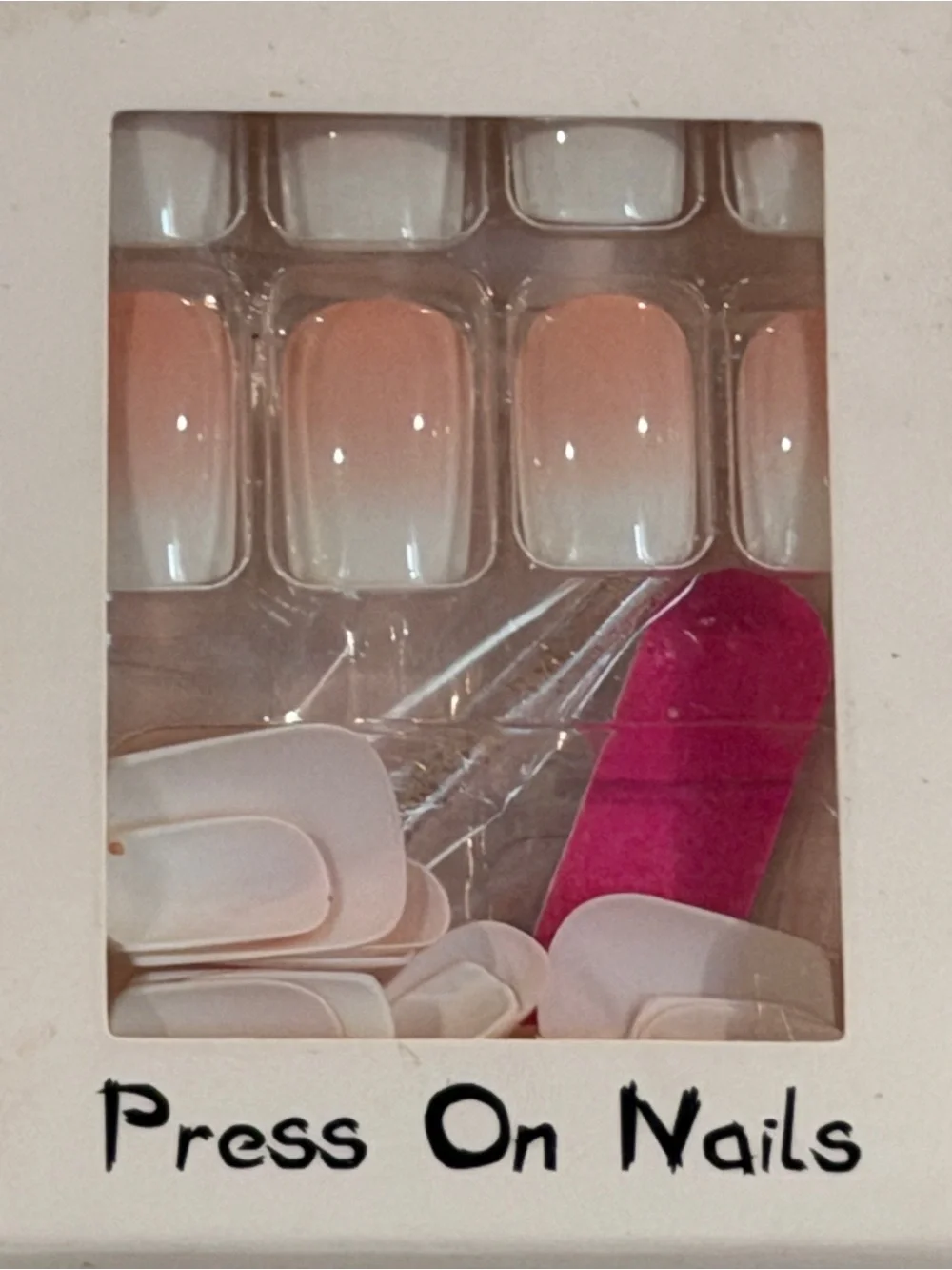 French Tip Ombré Press On Nails Nude Pink Square Salon Style Set